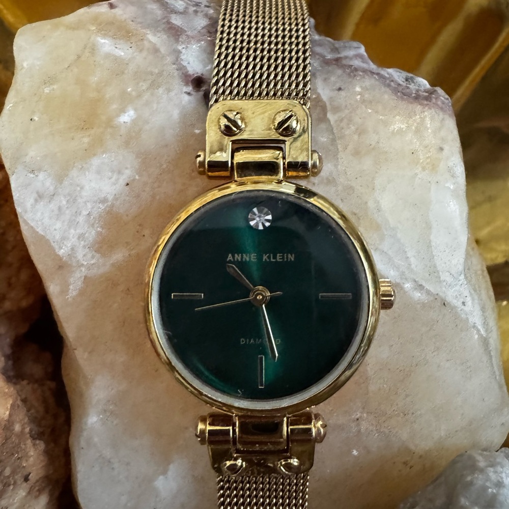 Anne Klein Gold Mesh Watch with Green Dial